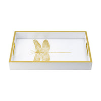 Decorative Tray, Gold Dragonfly, Cutout Handles, White Acrylic 16 Inch - BM350183