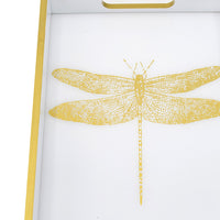 Decorative Tray, Gold Dragonfly, Cutout Handles, White Acrylic 16 Inch - BM350183