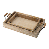 Rectangular Nesting Tray Set of 2, Beaded Edge, Whitewashed Brown Wood - BM350184