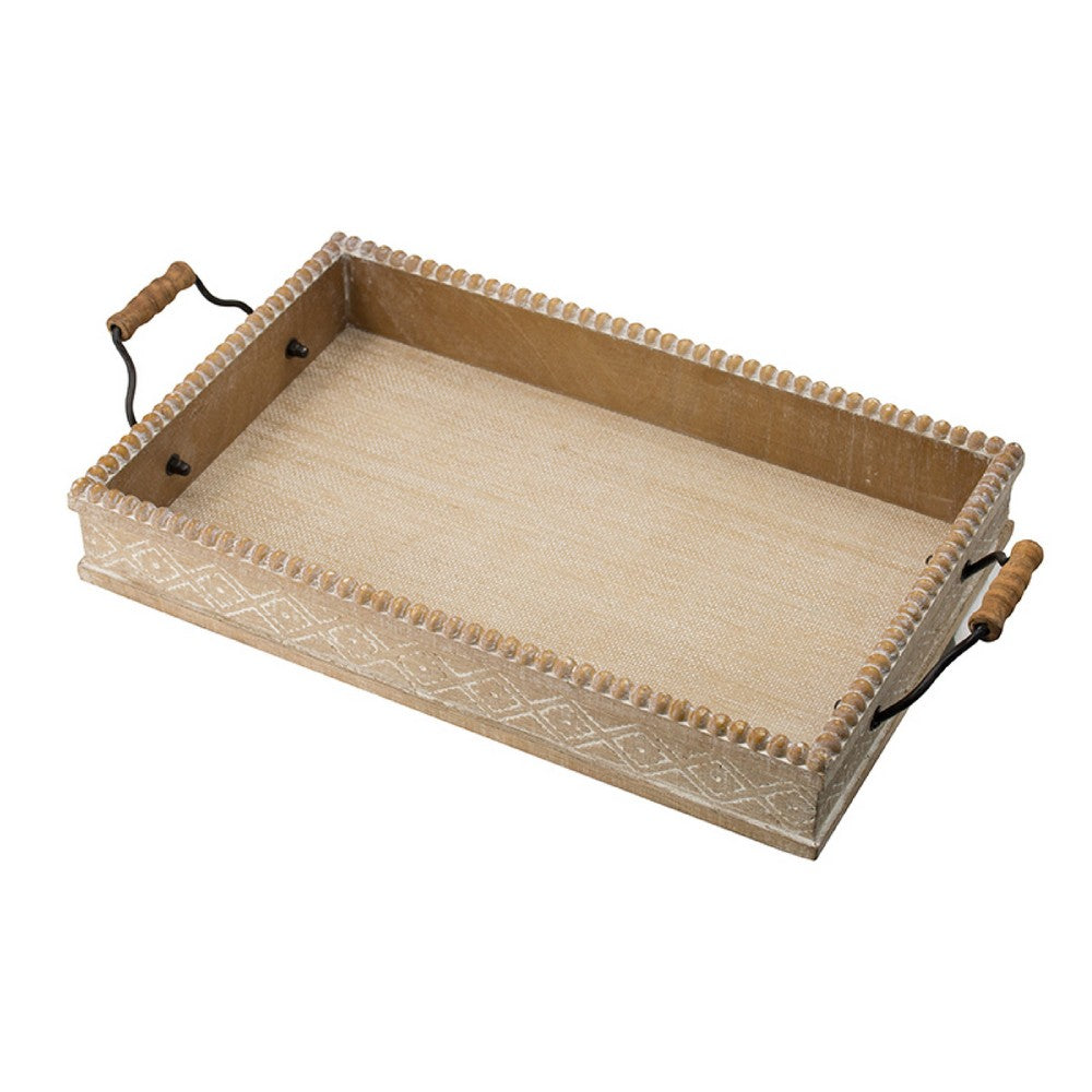 Rectangular Nesting Tray Set of 2, Beaded Edge, Whitewashed Brown Wood - BM350184