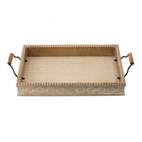Rectangular Nesting Tray Set of 2, Beaded Edge, Whitewashed Brown Wood - BM350184