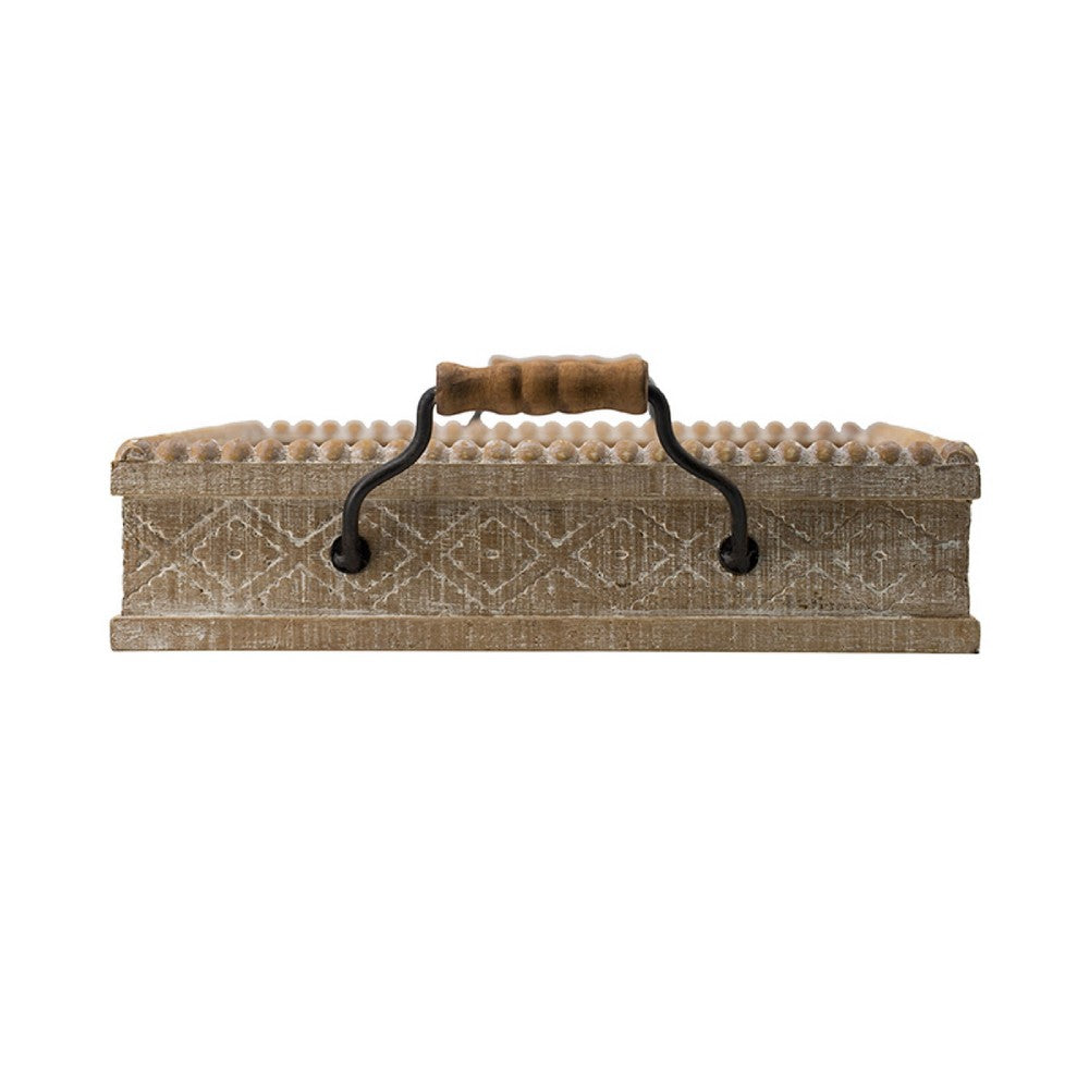 Rectangular Nesting Tray Set of 2, Beaded Edge, Whitewashed Brown Wood - BM350184