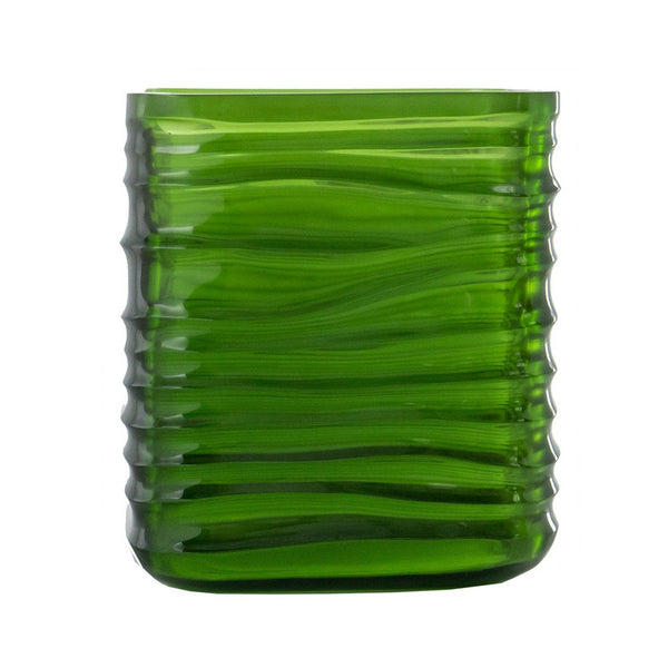 Decorative Vase, Square Shaped Rippled Texture, Green Resin 9 Inch - BM350185