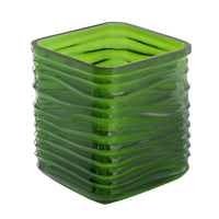 Decorative Vase, Square Shaped Rippled Texture, Green Resin 9 Inch - BM350185
