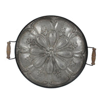 Vello Decorative Metal Tray, Wood Handles, Antique Gray Iron 28 Inch - BM350186