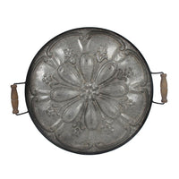 Vello Decorative Metal Tray, Wood Handles, Antique Gray Iron 28 Inch - BM350186