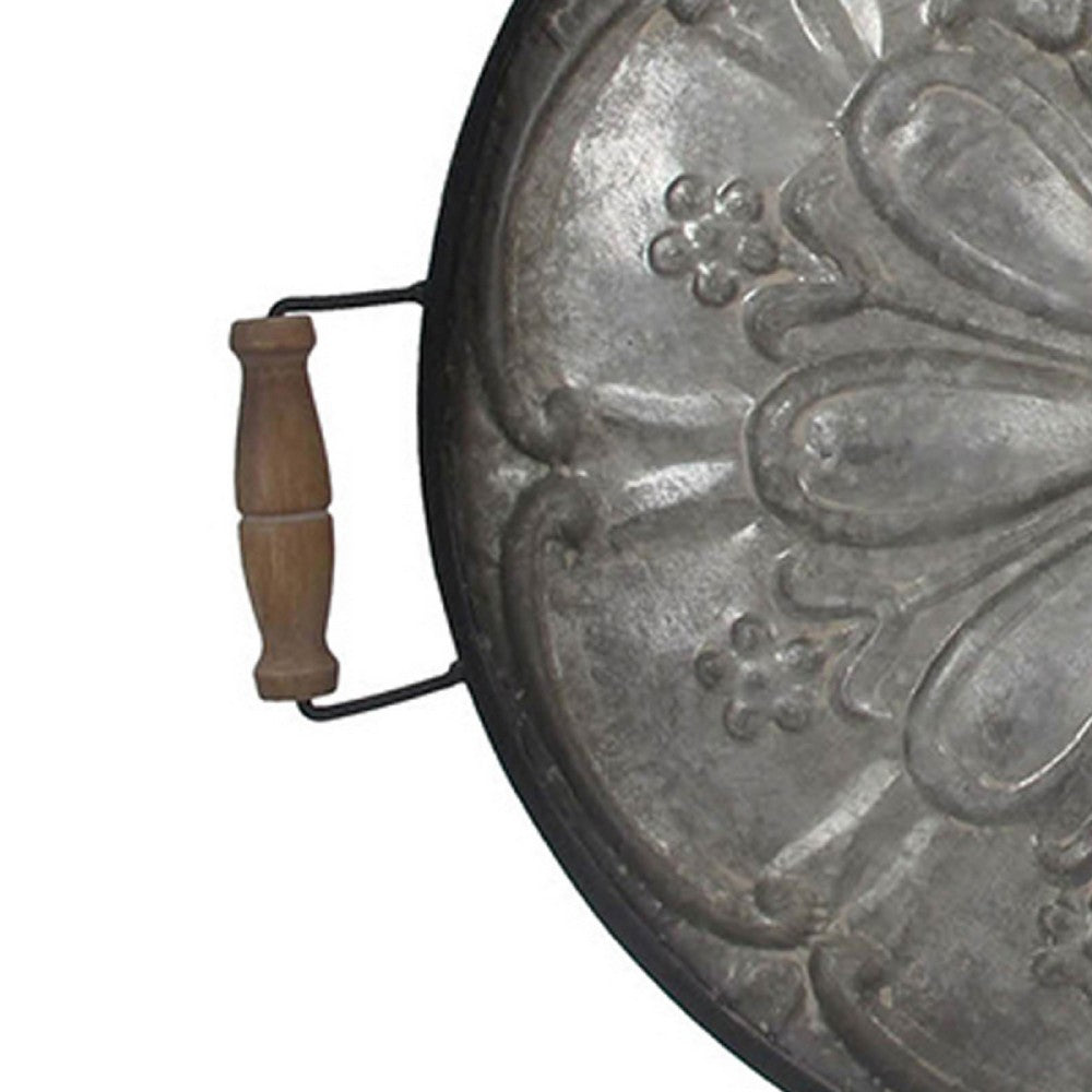 Vello Decorative Metal Tray, Wood Handles, Antique Gray Iron 28 Inch - BM350186