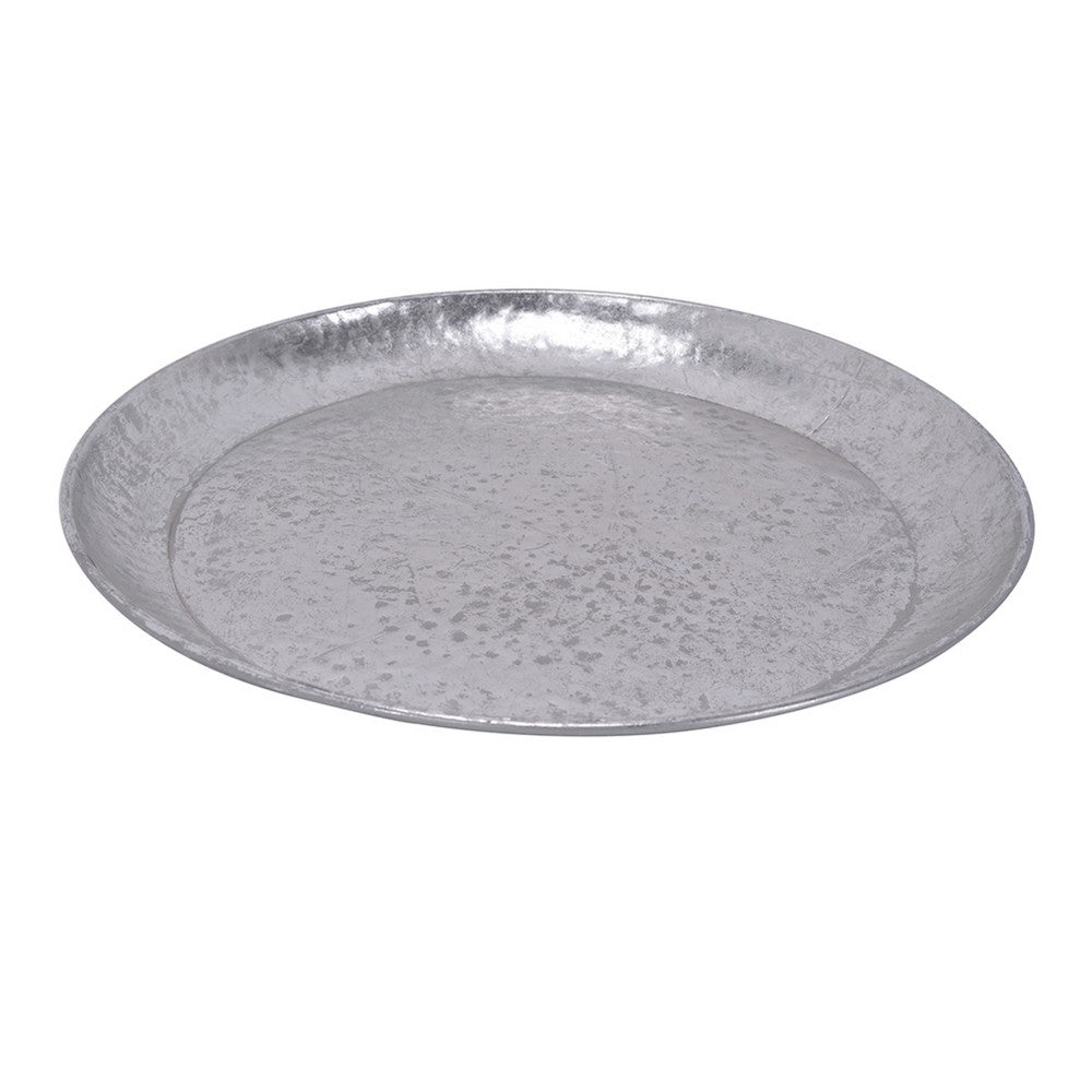 Vello Bar Tray, Round Shape, Hammered Texture, Silver Iron 15 Inch - BM350187