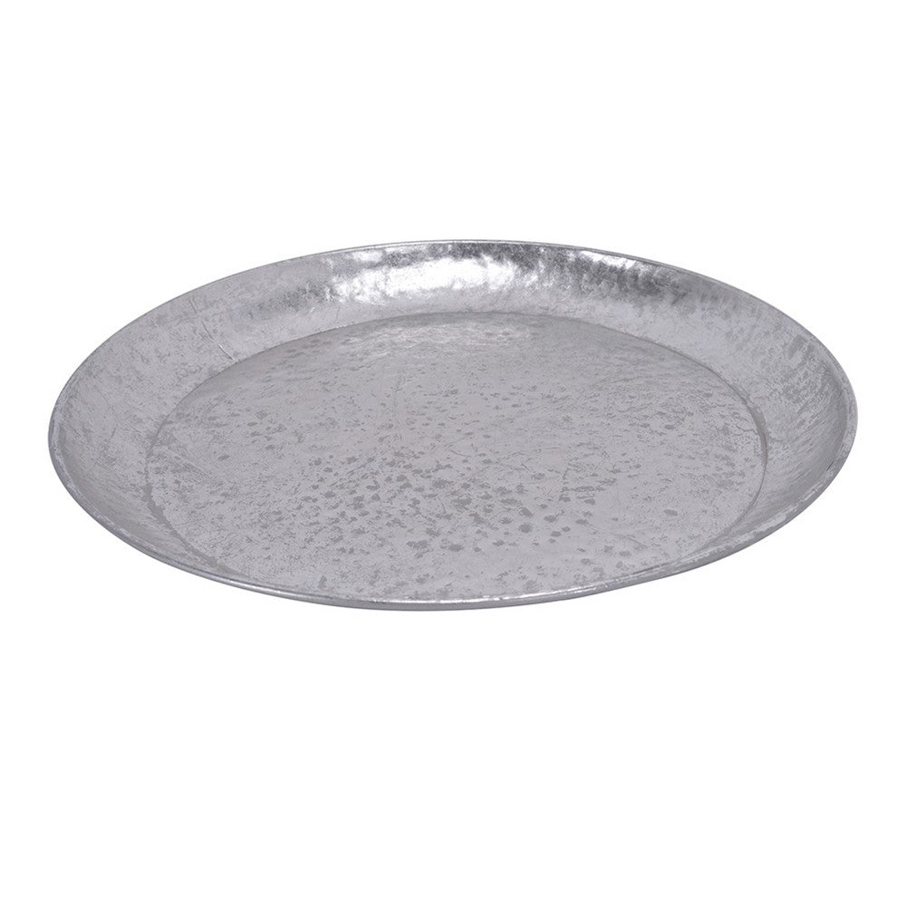 Vello Bar Tray, Round Shape, Hammered Texture, Silver Iron 15 Inch - BM350187