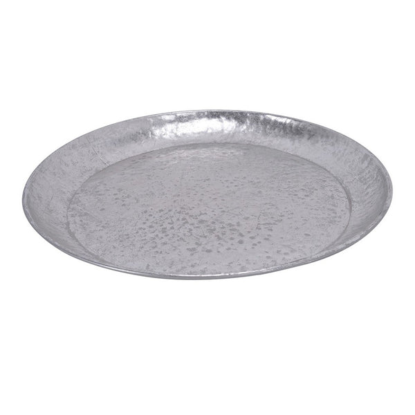 Vello Bar Tray, Round Shape, Hammered Texture, Silver Iron 15 Inch - BM350187