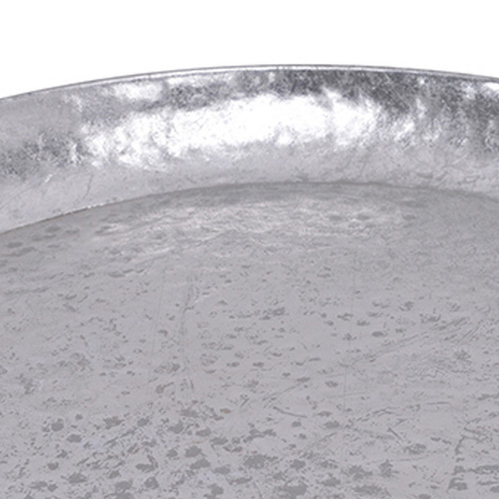 Vello Bar Tray, Round Shape, Hammered Texture, Silver Iron 15 Inch - BM350187