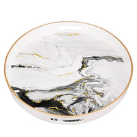 Qune 2pc Round Trays, Cutout Handles, Plastic Black and White Faux Marble - BM350189