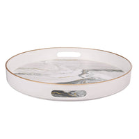 Qune 2pc Round Trays, Cutout Handles, Plastic Black and White Faux Marble - BM350189