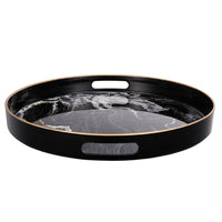 Qune 2pc Round Trays, Cutout Handles, Plastic Black and White Faux Marble - BM350189