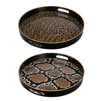 Qune 2pc Round Trays, Cutout Handles, Black and Brown Safari Themed Design - BM350190