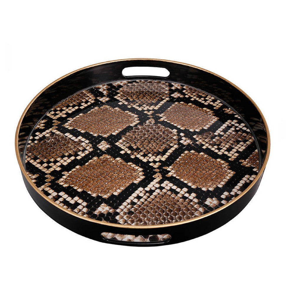Qune 2pc Round Trays, Cutout Handles, Black and Brown Safari Themed Design - BM350190