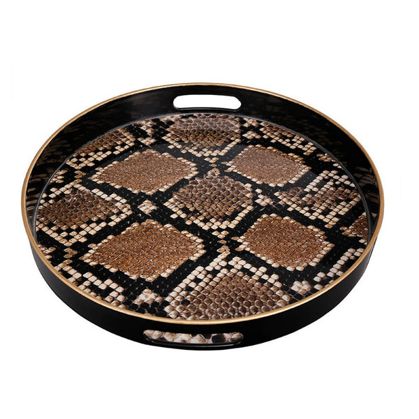 Qune 2pc Round Trays, Cutout Handles, Black and Brown Safari Themed Design - BM350190