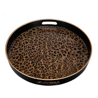 Qune 2pc Round Trays, Cutout Handles, Black and Brown Safari Themed Design - BM350190