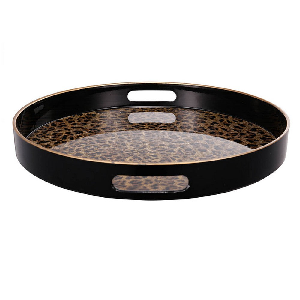 Qune 2pc Round Trays, Cutout Handles, Black and Brown Safari Themed Design - BM350190