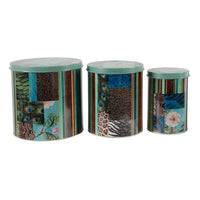Yuva Decorative Box Set of 3, Animal Motifs and Stripes, Green Tin Metal - BM350191