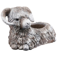 Outdoor Planter, Mountain Sheep Sculpture, Cream and Gray Resin 15 Inch - BM350192