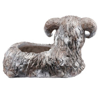 Outdoor Planter, Mountain Sheep Sculpture, Cream and Gray Resin 15 Inch - BM350192