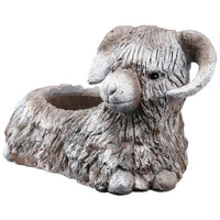 Outdoor Planter, Mountain Sheep Sculpture, Cream and Gray Resin 15 Inch - BM350192