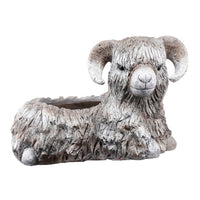 Outdoor Planter, Mountain Sheep Sculpture, Cream and Gray Resin 15 Inch - BM350192
