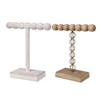 1-Tier Jewelry Stand Set of 2, Luxe Brown and Ivory Wood, T Shape 18 Inch - BM350195