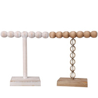 1-Tier Jewelry Stand Set of 2, Luxe Brown and Ivory Wood, T Shape 18 Inch - BM350195