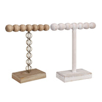 1-Tier Jewelry Stand Set of 2, Luxe Brown and Ivory Wood, T Shape 18 Inch - BM350195