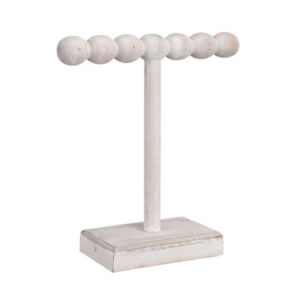 1-Tier Jewelry Stand Set of 2, Luxe Brown and Ivory Wood, T Shape 18 Inch - BM350195