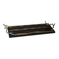 Vada Rectangular Tray, Silver Branch Handles w Bird, Brown Wood, 26 Inch - BM350198