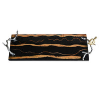 Vada Rectangular Tray, Silver Branch Handles w Bird, Brown Wood, 26 Inch - BM350198