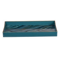 Fara Rectangular Tray Set of 2, Marble Design, Cutout Handle, Blue Plastic - BM350201