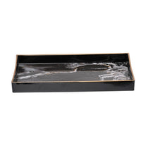 Fara Rectangular Tray Set of 2, Marble Design, Cutout Handle, Black Plastic - BM350202