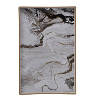 Fara Rectangular Tray Set of 2, Marble Design, Cutout Handle, White Plastic - BM350203