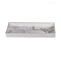 Fara Rectangular Tray Set of 2, Marble Design, Cutout Handle, White Plastic - BM350203