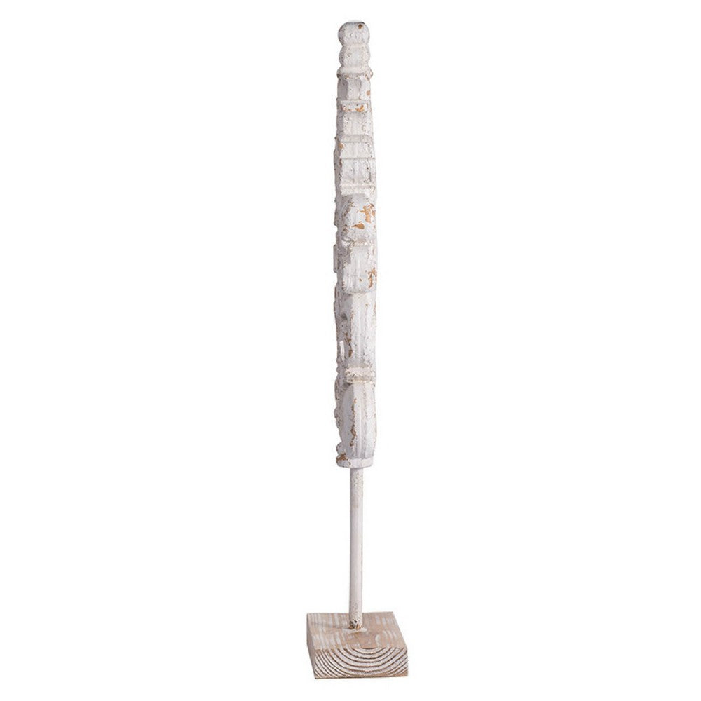 Awan Tabletop Decor, Leaf Scrollwork on Stand, White, Brown Wood, 26 Inch - BM350204