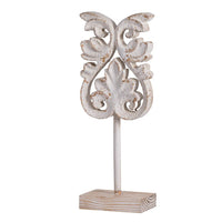 Awan Tabletop Decor, Fleur Scrollwork w Base Stand, White, Brown Wood 17 Inch - BM350205