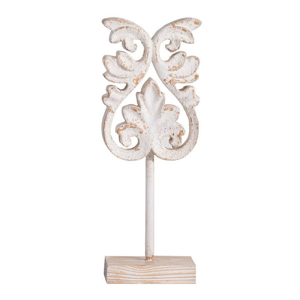 Awan Tabletop Decor, Fleur Scrollwork w Base Stand, White, Brown Wood 17 Inch - BM350205