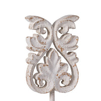Awan Tabletop Decor, Fleur Scrollwork w Base Stand, White, Brown Wood 17 Inch - BM350205