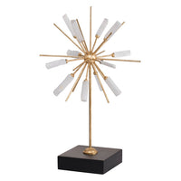 Starburst Sculpture on Black Base Stand, White Stones, Gold Metal Rods, 23 Inch - BM350206