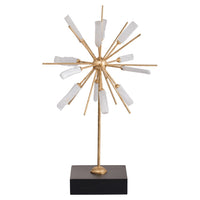 Starburst Sculpture on Black Base Stand, White Stones, Gold Metal Rods, 23 Inch - BM350206