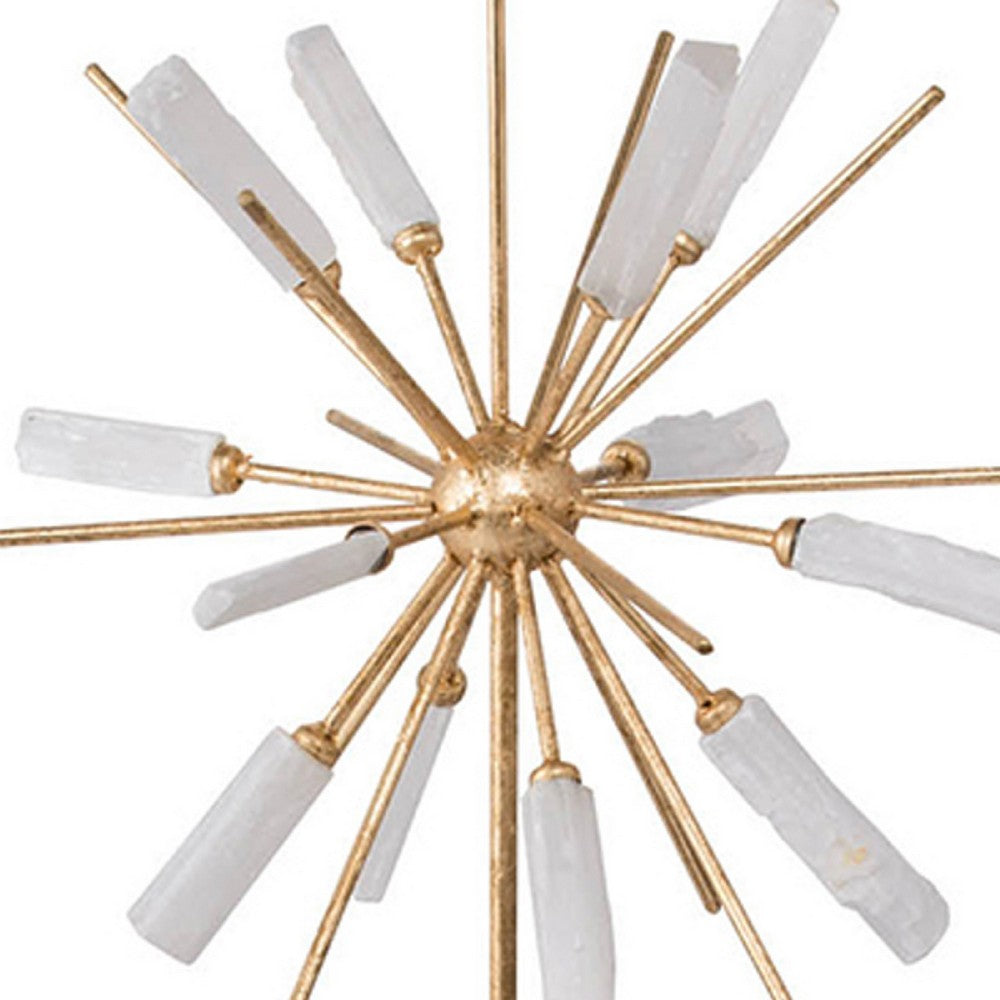 Starburst Sculpture on Black Base Stand, White Stones, Gold Metal Rods, 23 Inch - BM350206