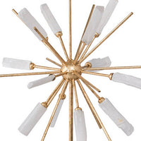 Starburst Sculpture on Black Base Stand, White Stones, Gold Metal Rods, 23 Inch - BM350206