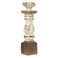 Candle Holder, Lotus Flower Style Top, Turned Body, White Wood 19 Inch - BM350207