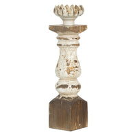Candle Holder, Lotus Flower Style Top, Turned Body, White Wood 19 Inch - BM350207