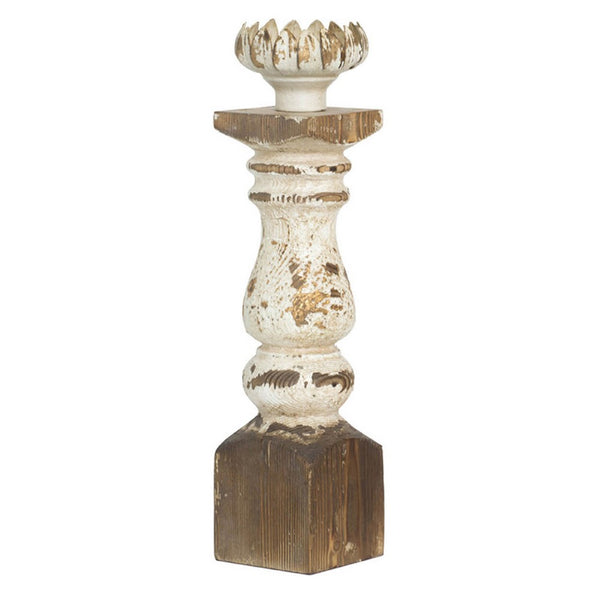Candle Holder, Lotus Flower Style Top, Turned Body, White Wood 19 Inch - BM350207