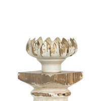 Candle Holder, Lotus Flower Style Top, Turned Body, White Wood 19 Inch - BM350207